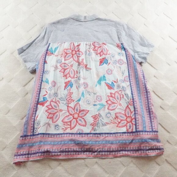 J.Jill Linen Button Up Top Womens Large Mix Media Floral Black Short Sleeve - Picture 9 of 10